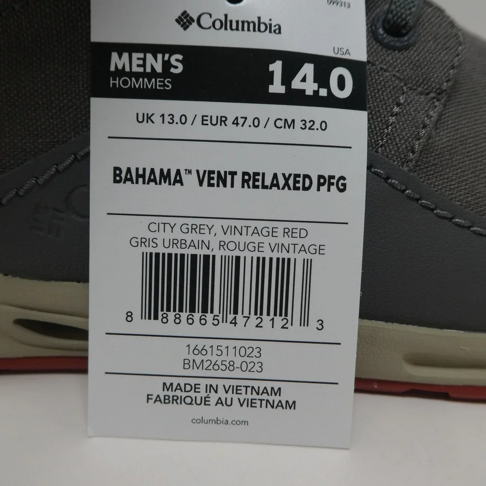 Columbia Bahama Vent Relaxed PFG Boat Shoe Mens 14 City Grey Vintage Red BM2658